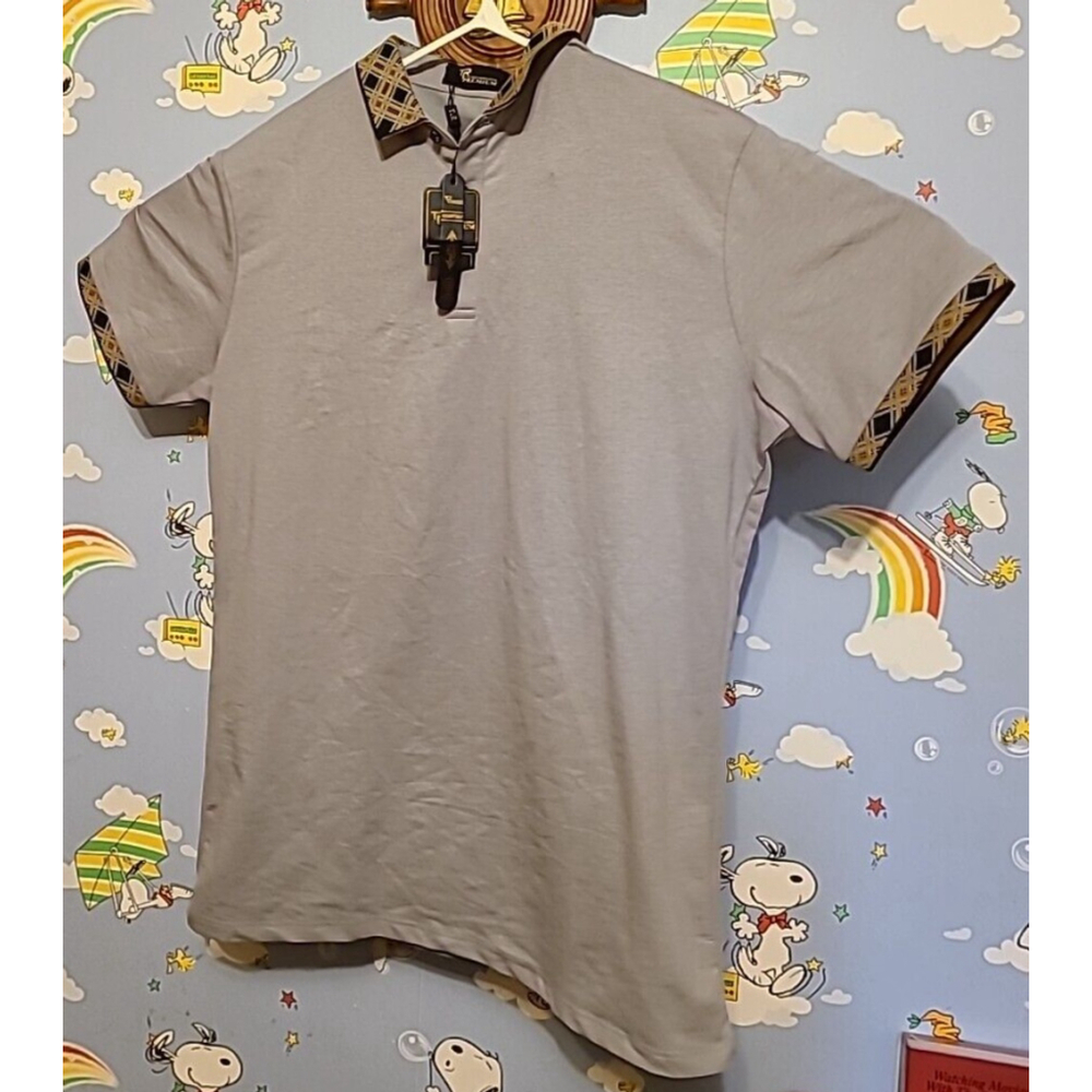 Tailored Recreation Premium Men's Polo Size XL Grey Graphic Collar Cuffs NWT